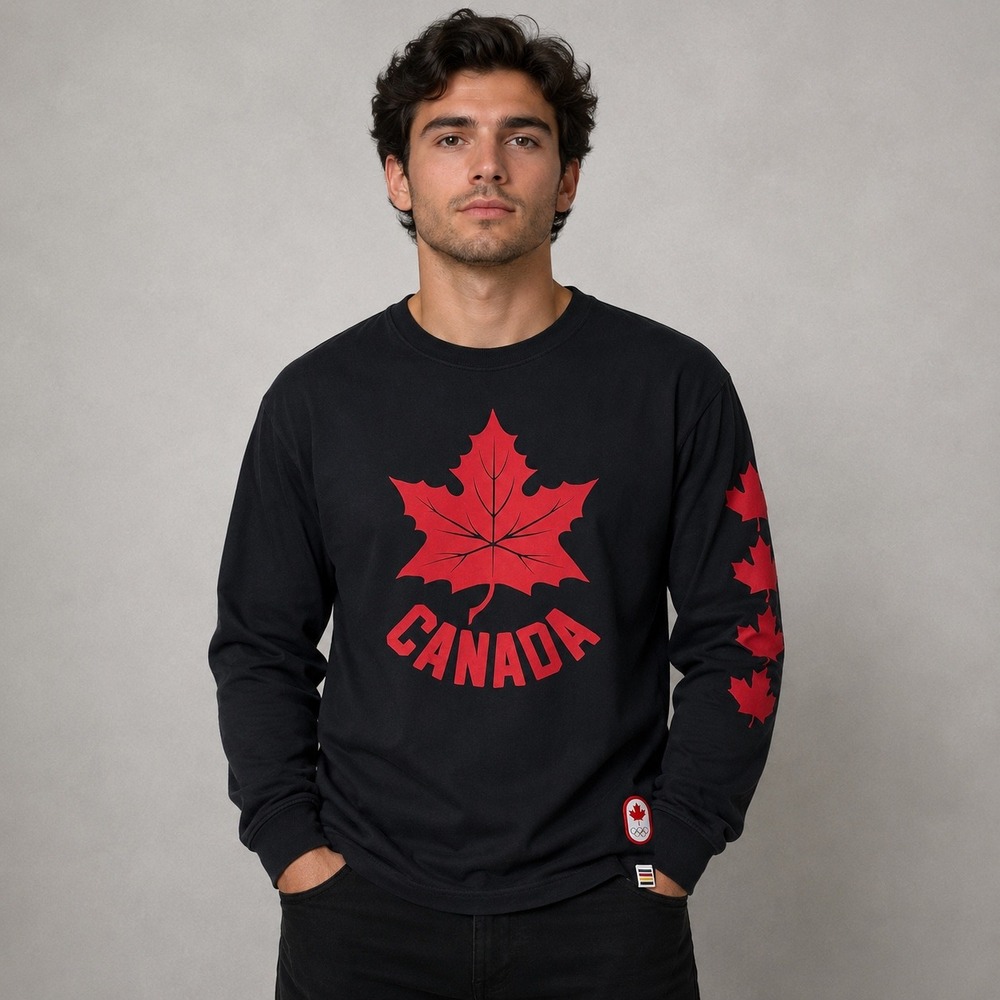 Canada T-Shirt Men XL Black Red Hudson's Bay Team Olympic Long Sleeve Maple Leaf
